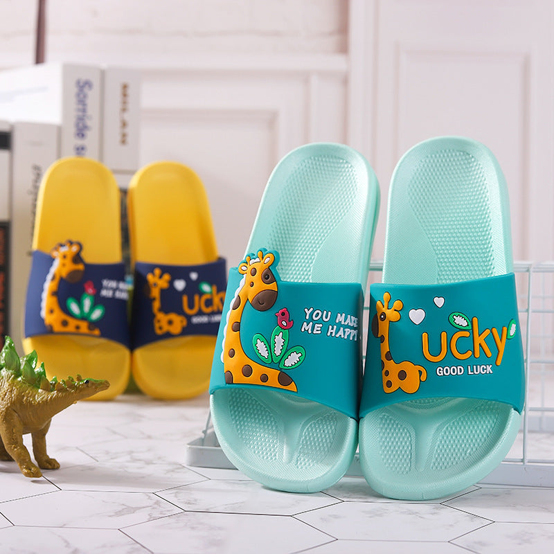 Happy slippers with a giraffe in various colors