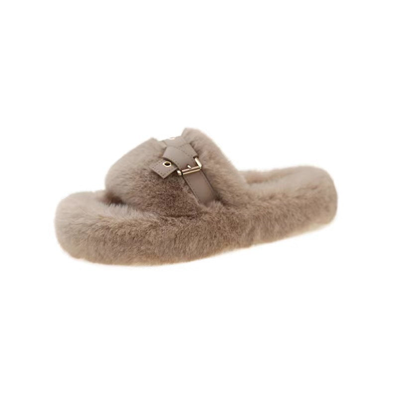 Plush trendy women’s sandal slippers in a single color