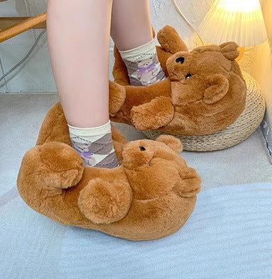 Plush bear women’s slippers in various styles