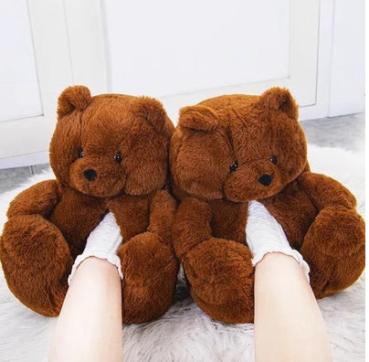 Plush bear women’s slippers in various styles